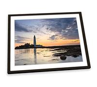 Canvas Geeks St Marys Lighthouse Sunset Tynemouth FRAMED ART PRINT Picture Poster Artwork - Black Frame - Size A1