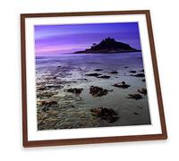 Canvas Geeks St Michaels Mount Cornwall Sunset FRAMED PRINT ART Picture Square Poster Artwork - Walnut Frame - 45cm x 45cm