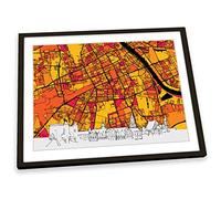 Canvas Geeks Warsaw Poland Skyline Map Orange FRAMED ART PRINT Picture Poster Artwork - Black Frame - Size A3