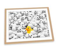 Canvas Geeks Yellow Rubber Duck Bathroom Grey FRAMED ART PRINT Picture Poster Artwork - Light Oak Frame - Size A2