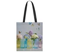Canvas Handbag, Large Capacity Tote Bags, Reusable Shopping Bag | Flowers in The JarLightweight Grocery Bag with Handle, machine shrink resistant for beach Work Travel