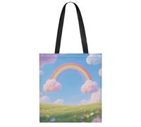 Canvas Handbag, Large Capacity Tote Bags, Reusable Shopping Bag | Pastel Cloud with Rainbow SkyLightweight Grocery Bag with Handle, machine shrink resistant for beach Work Travel
