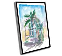 Canvas Inspirational Wall Art,Farmhouse Decor Wall Decor,Key West Conch Dream House Pink Turquoise And Palm Wall Decoration Edition Fine Art Print Watercolor Prints,12x16 Inch UnFramed Wall Art