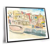 Canvas Inspirational Wall Art,Navy Blue Farmhouse Decor,Waterfront Peaceful Island In Italy Wall Decoration Edition Fine Art Print Watercolor Prints Painting,12x16 Inch UnFramed Wall Art