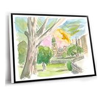 Canvas Landscape Wall Art,Master Bedroom Wall Decor,Buenos Aires Relaxing In Park With Congress View Wall Decoration Edition Fine Art Print Watercolor Prints Painting,12x16 Inch UnFramed Wall Art