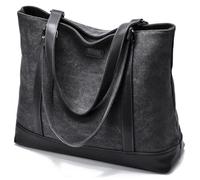 Canvas Laptop Tote Work Bag for Women with 15.6 Inch Computer Compartment Pockets, Black, L
