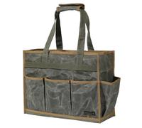 Canvas Large Tool Bag - A Large Main Pocket and 6 Outside Pockets - Durable 16oz Waxed Canvas Tool Case with Handle - 15.5 X 5.9 X 11.5 inch | ArmyGreen