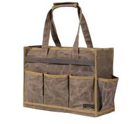 Canvas Large Tool Bag - A Large Main Pocket and 6 Outside Pockets Garden Tool Tote - Durable 16oz Waxed Canvas Tool Case with Handle - Tool not Included