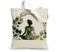 Canvas Leafy Tote Bags, Art Green Pattern Reusable Grocery Bags, Eco-Friendly Lightweight Washable Shoulder Strap Canv, green, 13x15 Inch