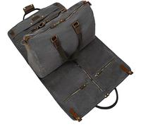 Canvas Leather 2-in-1 Garment Duffel Bag with Shoulder Strap, Grey, Water-Resistant Travel Suit Carrier (Thickened Model)