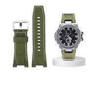 Canvas leather watch strap fit for Casio G-SHOCK GST-B100 S130 W300GL 400G W330 GST-W120L s120 W130L S100 Series watch accessorie(Green canvas silver)