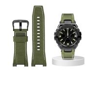 Canvas leather watch strap fit for Casio G-SHOCK GST-B100 S130 W300GL 400G W330 GST-W120L s120 W130L S100 Series watch accessorie(Green canvas black)