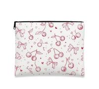 Canvas Makeup Bag Cherry Pattern Red Sketch Vintage Romantic Women Small Travel Makeup Organizer Canvas Toiletry Bag, Red, 7x9 Inch, Cherry