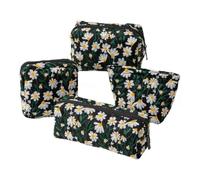 Canvas Makeup Bag with Daisy Embroidery - Large Capacity Cosmetic Storage for Travel and Home Organization, 4-Pack Toiletry Bag Set(Black)