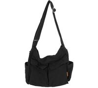 Canvas Messenger Bag Large Hobo Crossbody Bag with Multiple Pockets Casual Shoulder Tote Bag for Women and Men, Black, L13.3 in/34cm W5.9 in/15cm H15.7 in/40cm