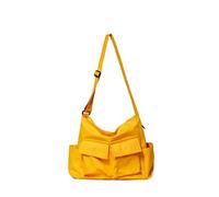 Canvas Messenger Bag Large Hobo Crossbody Bag with Multiple Pockets Casual Shoulder Tote Bag for Women and Men, Yellow, L13.3 in/34cm*W5.9 in/15cm*H15.7 in/40cm