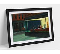 CANVAS MONKEY Edward Hopper, Nighthawks - Artwork- Famous Artist Framed Wall Art Print Picture - A4 - Black Frame