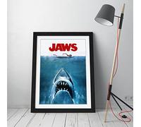 CANVAS MONKEY Jaws Vintage Movie Poster Shark Framed Wall Art Picture Print - A3 - Black Frame