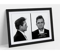 CANVAS MONKEY Johnny Cash Mugshot 2 - Black & White Framed Wall Art Print Picture - A4 - Black Frame