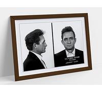 CANVAS MONKEY Johnny Cash Mugshot 2 - Black & White Framed Wall Art Print Picture - A4 - Walnut Frame