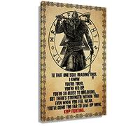 Canvas Motivational Quotes Wall Decor 'Keep Fighting' Inspirational Poster Viking Wall Art Prints Vintage Pictures Vertical Painting Home Office Decor Unframed 16x24 inch (No Framed -Canvas Poster)