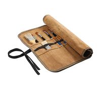 Canvas Paintbrush Roll, Heavy Duty 16 oz Waxed Canvas Pen Roll Brush Bag with 22 Slots | for Artist Hobby Painter | 40x35 cm - Khaki