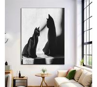 Canvas Painting 3D Printing Decorative Black And White Shadow Cat Children Poster Wall Art Canvas Photographing Animals Home Kid Baby Living Room Decoration Picture,80X120Cm Unframed