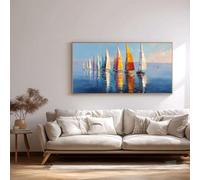 Canvas Painting, Abstract Colourful Nautical Sailing Boats Beach Pictures Wall Art Poster Art Print Living Room Bedroom Decor (60 x 120 cm, C-Unframed)