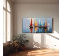 Canvas Painting, Abstract Colourful Nautical Sailing Boats Beach Pictures Wall Art Poster Art Print Living Room Bedroom Decor (60 x 120 cm, A-Unframed)