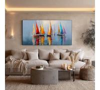 Canvas Painting, Abstract Colourful Nautical Sailing Boats Beach Pictures Wall Art Poster Art Print Living Room Bedroom Decor (30 x 60 cm, E-Unframed)