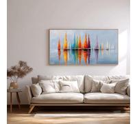 Canvas Painting, Abstract Colourful Nautical Sailing Boats Beach Pictures Wall Art Poster Art Print Living Room Bedroom Decor (50 x 100 cm, B-Unframed)