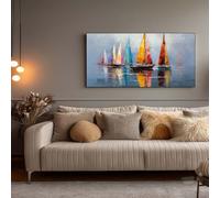 Canvas Painting, Abstract Colourful Nautical Sailing Boats Beach Pictures Wall Art Poster Art Print Living Room Bedroom Decor (40 x 80 cm, D-Unframed)
