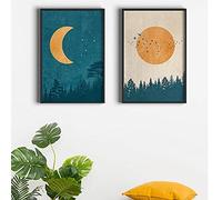 Canvas Painting Abstract Landscape Pictures Moon Sun Posters And Prints Vintage Wall Art Nordic Forest For Home Living Room Decor Unframed-40X50cmX2