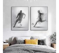 Canvas Painting Creative Abstract Sports Football Poster Black and White Soccer Player for GYM Living Room Home Decor 19.6”x 27.5”(50x70cm) x2 No frame