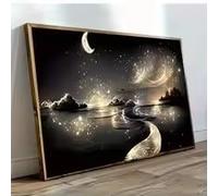 Canvas painting Dreamy Starry Night and Moon Canvas Art Print - Modern Abstract Print on canvas Black Wall Decor poster(50x70cm/Gallery Wrap)