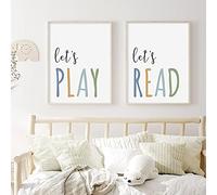 Canvas Painting Home Decor Posters and Prints Let's Read Play Wall Art Develop Good Habits Modern Wall Pictures Bedroom Nursery Decoration Frameless (Color : No Frame, Size : 40x50cmx2)