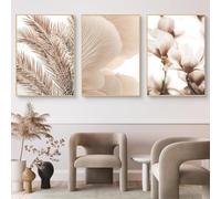 Canvas Painting Modern Boho Beige Flowers Reed Nature Pictures Wall Art Poster Art Print Picture Wall Living Room Bedroom Decor (3 x 40 x 60 cm, Unframed)