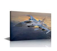 Canvas Painting Wall Art 1 Pieces F-16 Military Aircraft Pictures Print on Canvas for Home Wall Decoration, Warplane Artwork Wooden Framed Gallery-Wrapped Ready to Hang, 18" Wx12 H