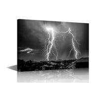 Canvas Paintings Storm Cityscape Picture Print Bedroom Lightning Strikes Picture Wall Art Abstract Contemporary Home Decor Wall Art Modern Artwork Ready to Hang for Living Room Office 36x24in
