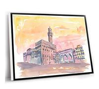 Canvas Paintings Wall Art,Living Room Decor Farmhouse,Fantastic Florence Italy With City Hall Wall Decoration Edition Fine Art Print Watercolor Prints Painting,12x16 Inch UnFramed Wall Art