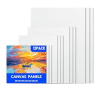 Canvas Panels for Painting Set - 12 Pack Cotton Canvas Boards, Acid-Free 3mm Thick, Multi Size 30x40cm, A4, 20x25cm, 20x20cm for Acrylic, Oil & Watercolour, School, Studio & DIY Art