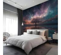 Canvas Peel and Stick Wall Mural Botanical Tree of Life Large Photo Wallpaper Starry Sky Reflection Self Adhesive Removable Fabric Wall Covering for Living Room 300x240 cm