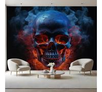Canvas Peel and Stick Wall Mural Fiery Skull Large Photo Wallpaper Gothic Flame Skull Self Adhesive Removable Fabric Wall Covering for Living Room 120x96 inches / 300x240 cm