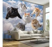 Canvas Peel and Stick Wall Mural,Kids Cute Cat Large Photo Wallpaper,Animal Themed Self Adhesive Removable Fabric Wall Covering for Living Room 100x70 cm