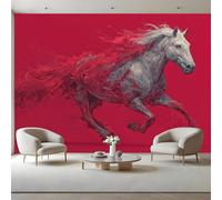 Canvas Peel and Stick Wall Mural White Horse Large Photo Wallpaper Watercolor Pattern Self Adhesive Removable Fabric Wall Covering for Living Room 40x28 inches / 100x70 cm