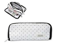 Canvas Pencil Case, Cute Polka Dot Large Capacity Pouch & Desk Organizer | Cute White Polka Dot Canvas Pencil Case with Triple Compartment Storage and Large Capacity for School Supplies
