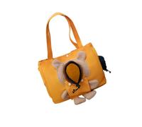 Canvas Pet Travel Bag with Dimensional Bear Design | Drawstring Toggle At the Head Opening, Top Button Closure, Internal Tether Clip for Practical Carry Control