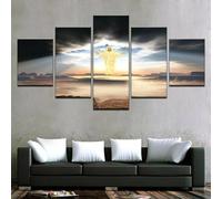 Canvas Picture 5 Pieces Pictures Wall Pictures Art Print 150 x 80 cm Frame Non-Woven Canvas Prints Canvas Pictures Cadeau d'Halloween 5-Piece Wall Picture The Cross of Jesus Christ