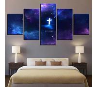 Canvas Picture 5 Pieces Pictures Wall Pictures Art Print 150 x 80 cm Frame Non-Woven Canvas Prints Canvas Pictures Cadeau d'Halloween 5-Piece Wall Picture The Cross of Jesus Christ