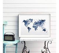 Canvas Picture Blue World Map Print Navy Map Poster Traveler Gift Abstract Watercolor Wall Art Canvas Painting Living Room Office Decoration Frameless 50x70cm(20x28in) 1pcs